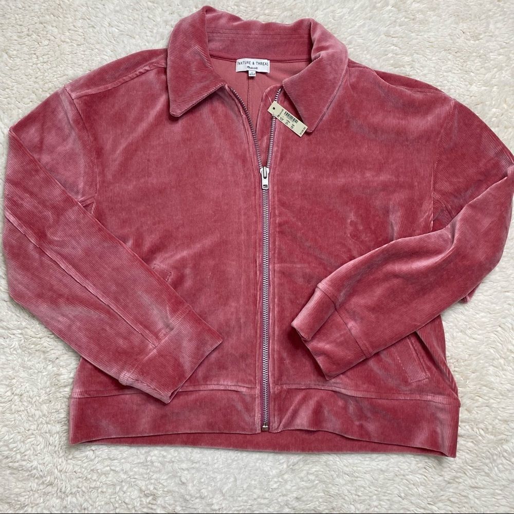 NWT Madewell Rivet and Thread Velour Corduroy Bomber Jacket size L in Hot Pink